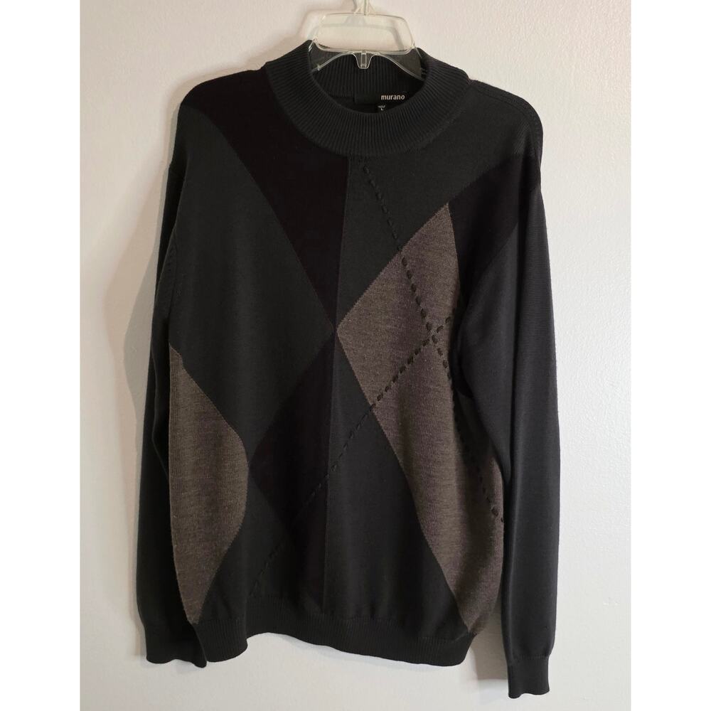 Murano Long Sleeve 100% Merino Wool Men's Sweater Gray Brown Men's Size Large
